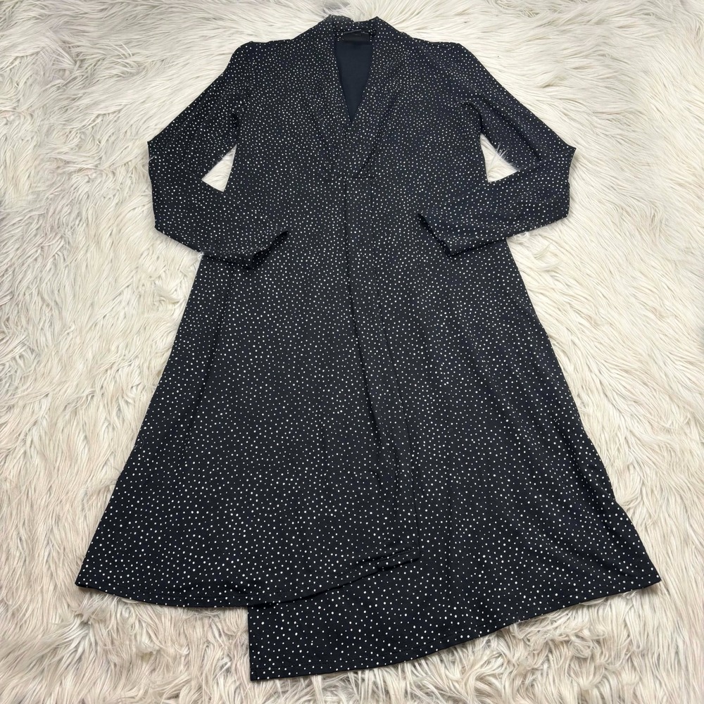 J. Jill Wearever Women's XS Black White Polka Dot V-Neck Midi Dress Jersey Wrap